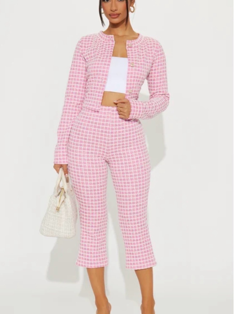 Fashion Nova Pink Tweed Cropped Pants